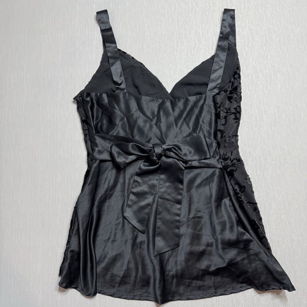 Vintaage  Babydoll Velvet Burn Out Cami by Mixit Surplice Top Size Large Black - Picture 3 of 10